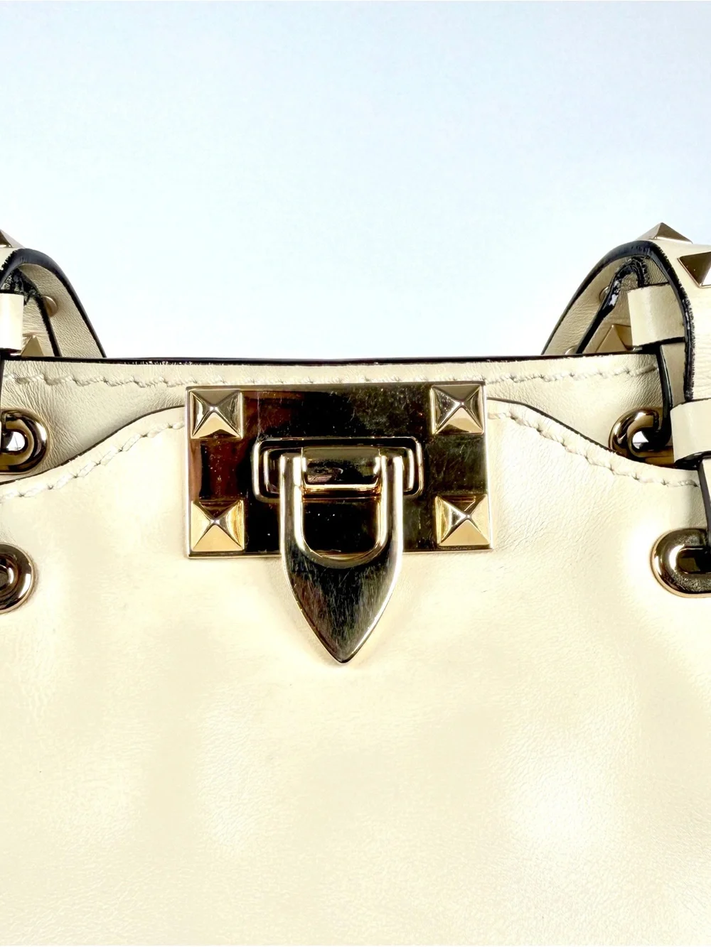 Valentino Garavani Compact Ivory Rockstud Tote Leather 2-Way Crossbody Full Set
